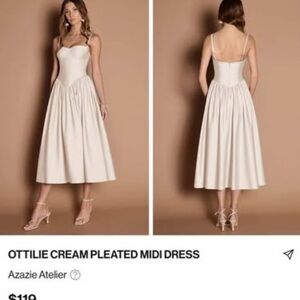 Cream Pleated Midi Dress